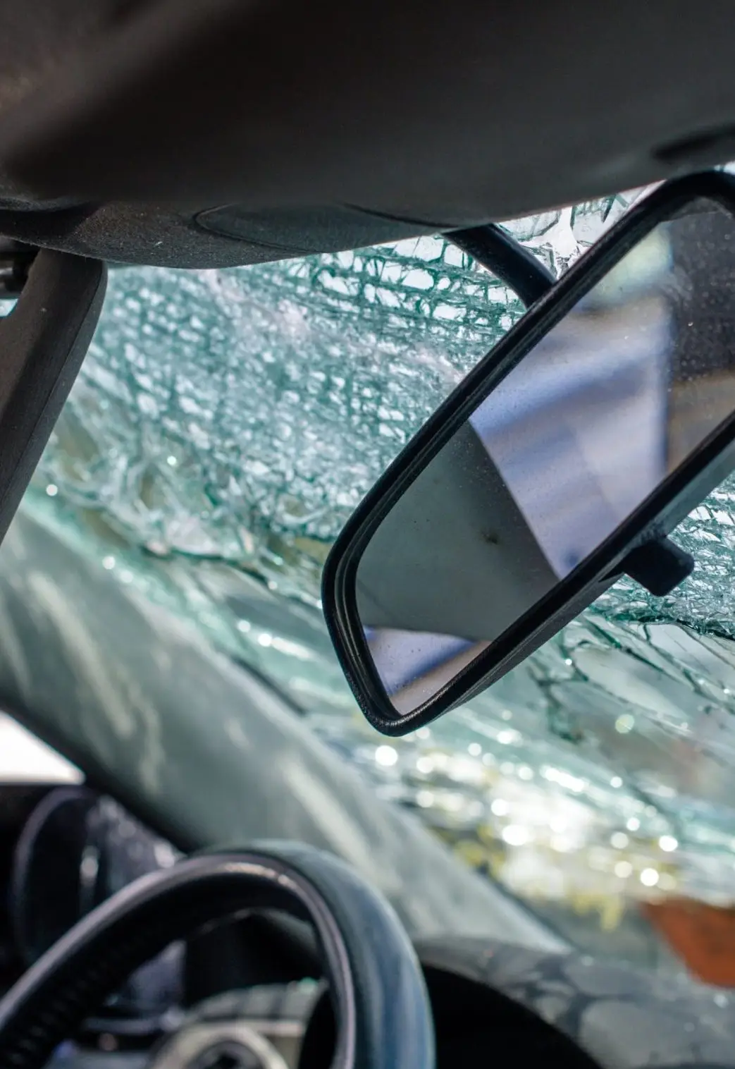 windshield broken after a car crash
